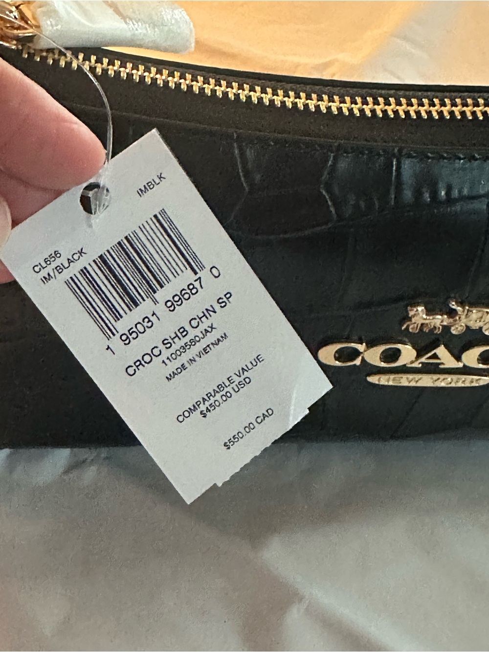 Coach ❤️Limited Charlotte Shoulder Bag In  Black Crocodile-embossed leather. NWT - Picture 6 of 14